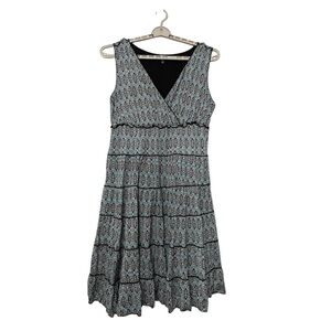 Style & Co Tiered Dress Geometric Midi Black White Blue Sleeveless Summer 3X
